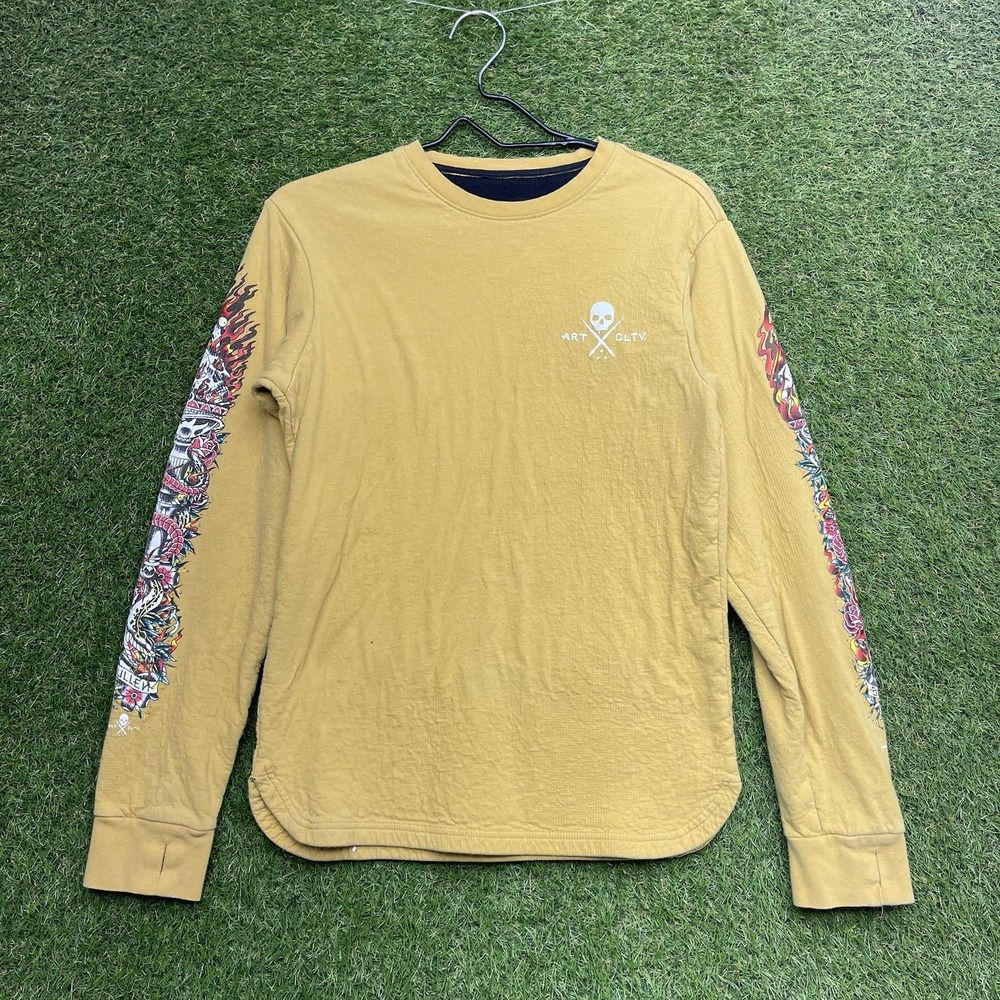 Sullen Art Thermal Shirt Mens Small Tattoo Grunge y2k Skull 2000s Waffle Knit